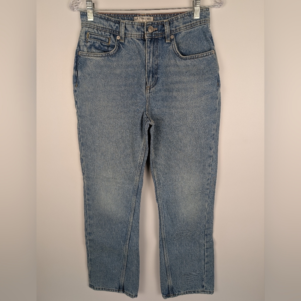 FP x We The Free Xena Slim Straight Jeans 28 Vintage High-Rise Rigid Denim